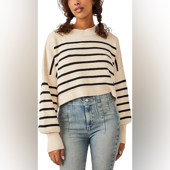 Free People Easy Street Cropped Striped Pullover Oversized Sweater | Size XL - Picture 9 of 14